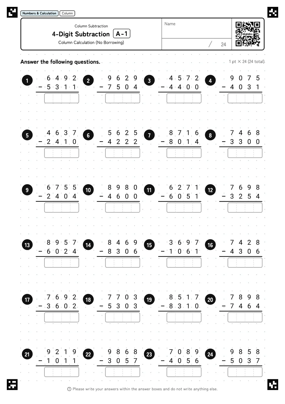 4-Digit Subtraction A-1
