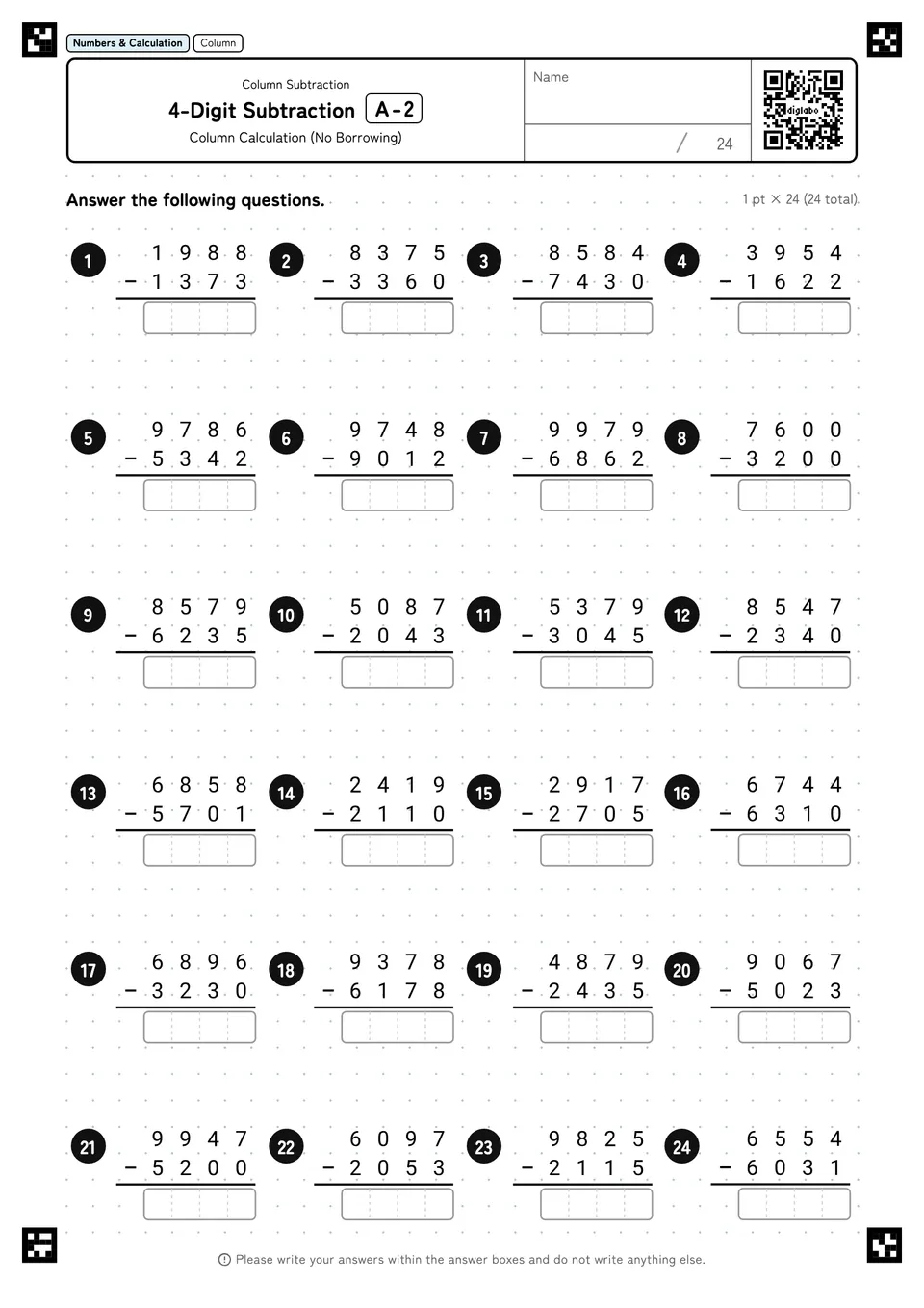 4-Digit Subtraction A-2