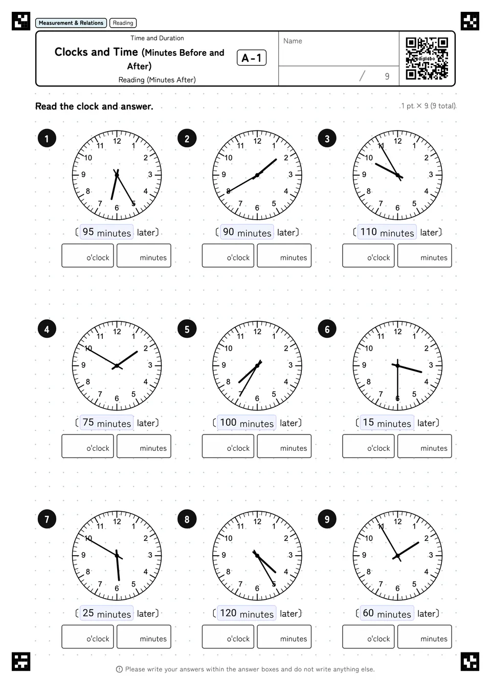Clocks and Time (Minutes Before and After) A-1