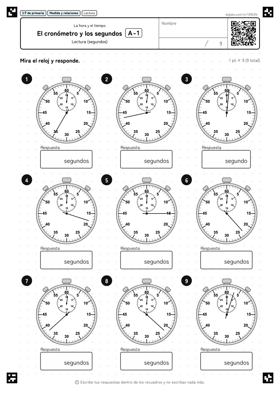 3.º de primaria La hora y el tiempo El cronómetro y los segundos