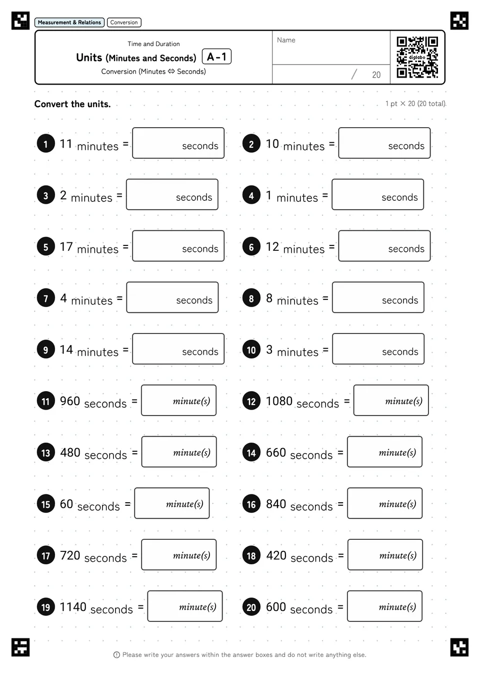 Units (Minutes and Seconds) A-1