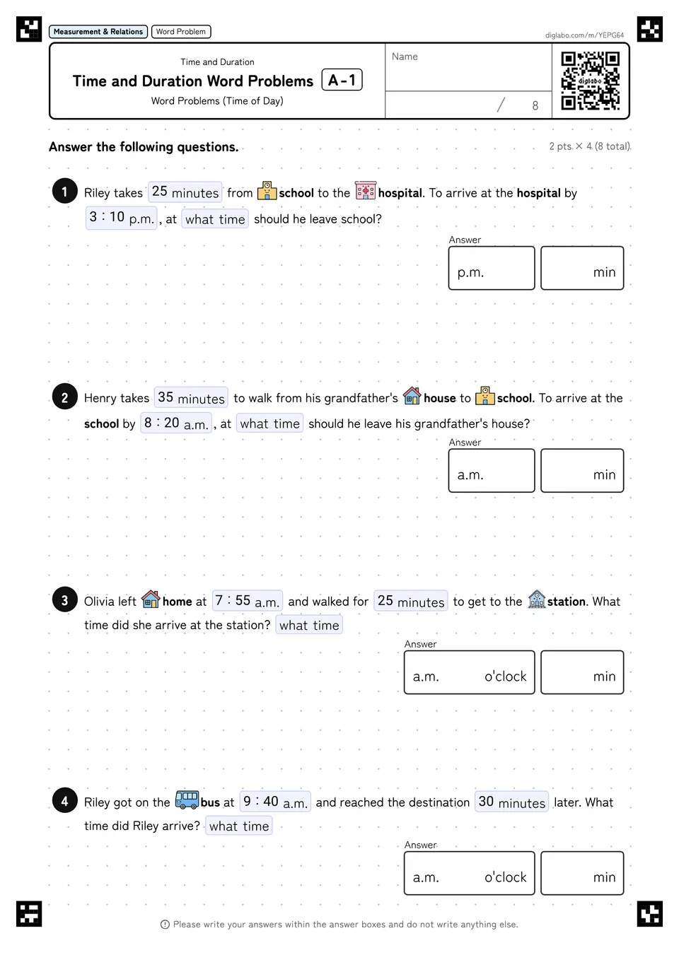 Time and Duration Word Problems A-1