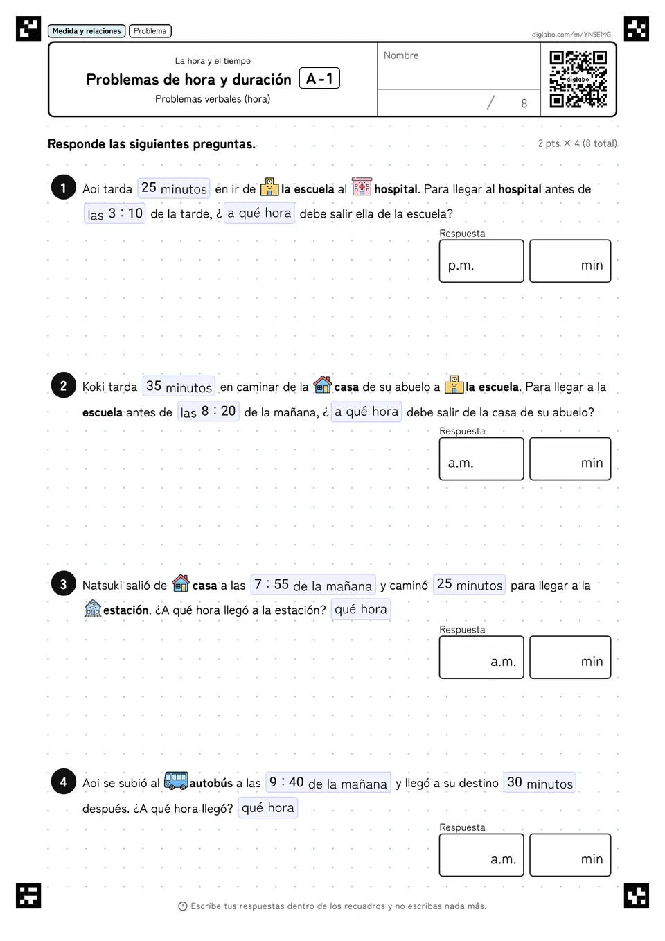 Problemas de hora y duración A-1