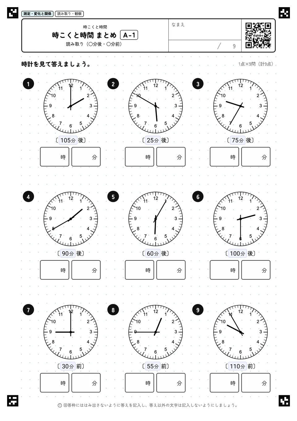 時こくと時間 まとめ A-1