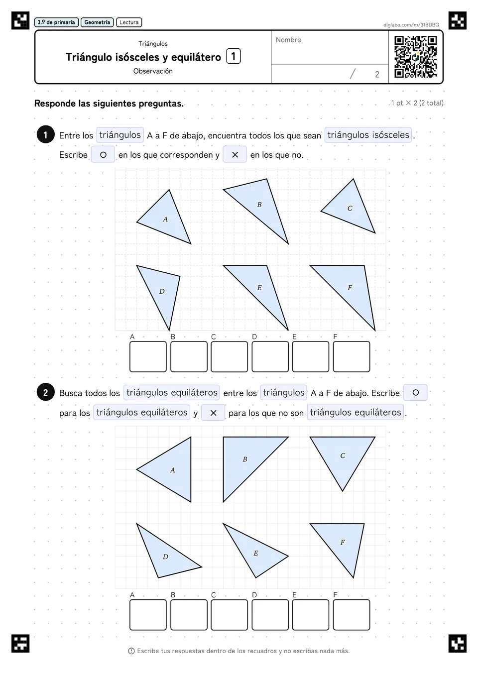 3.º de primaria Triángulos Triángulo isósceles y equilátero