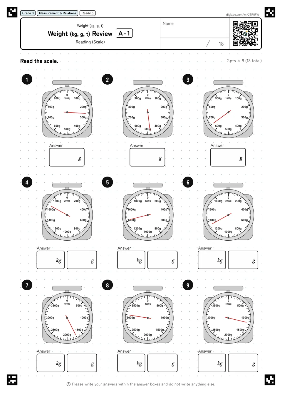 Grade 3 (Elementary School) Weight (kg, g, t) Weight (kg, g, t) Review