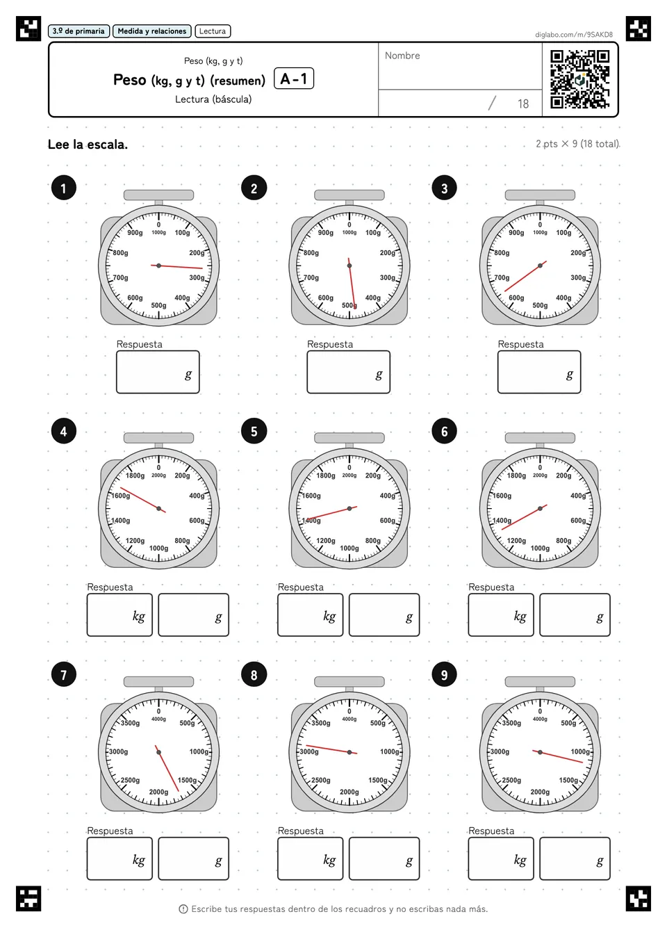 3.º de primaria Peso (kg, g y t) Peso (kg, g y t) (resumen)