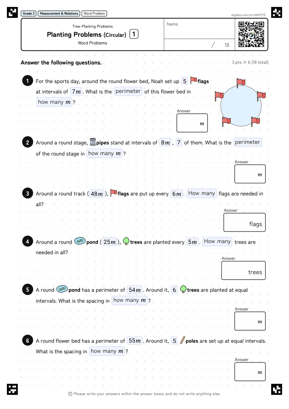 Grade 3 (Elementary School) Tree-Planting Problems Planting Problems (Circular)