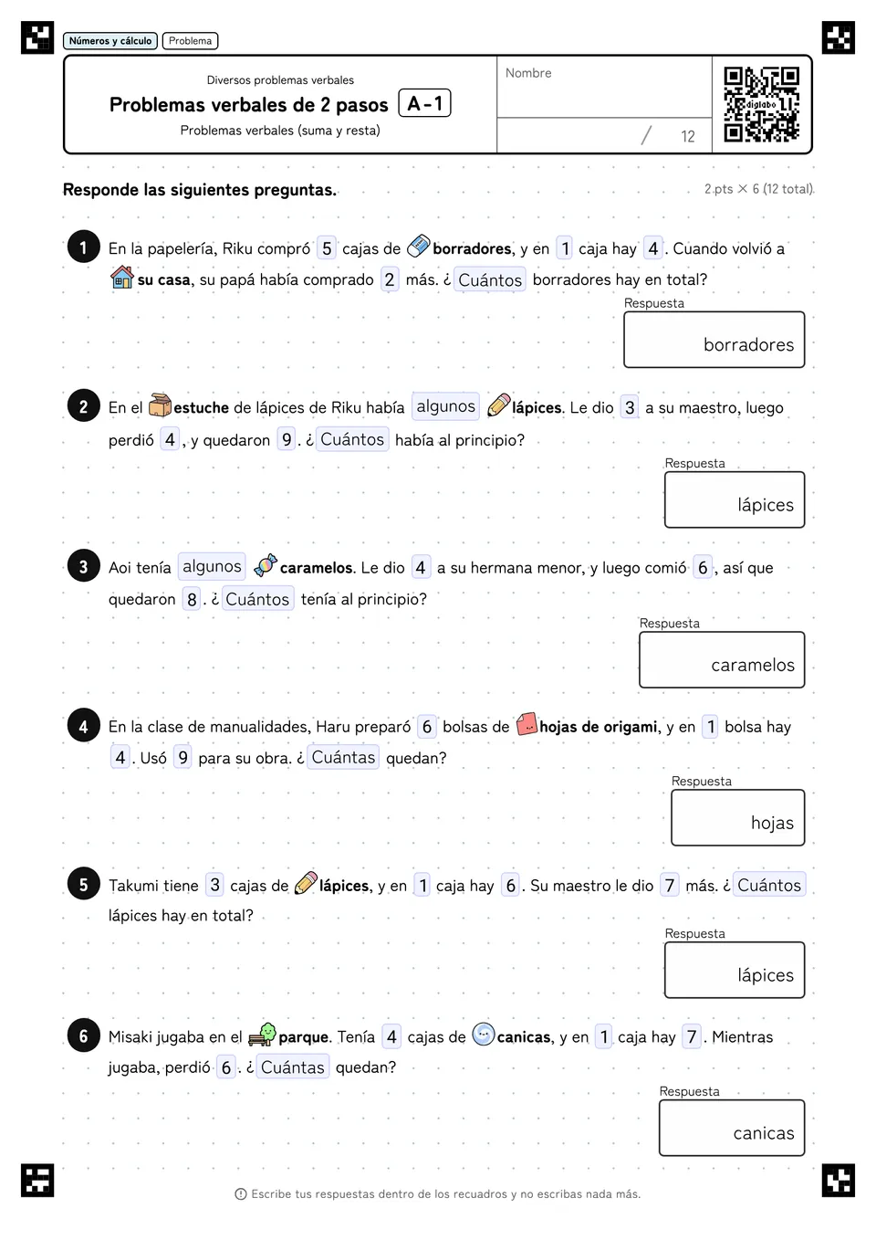 Problemas verbales de 2 pasos A-1
