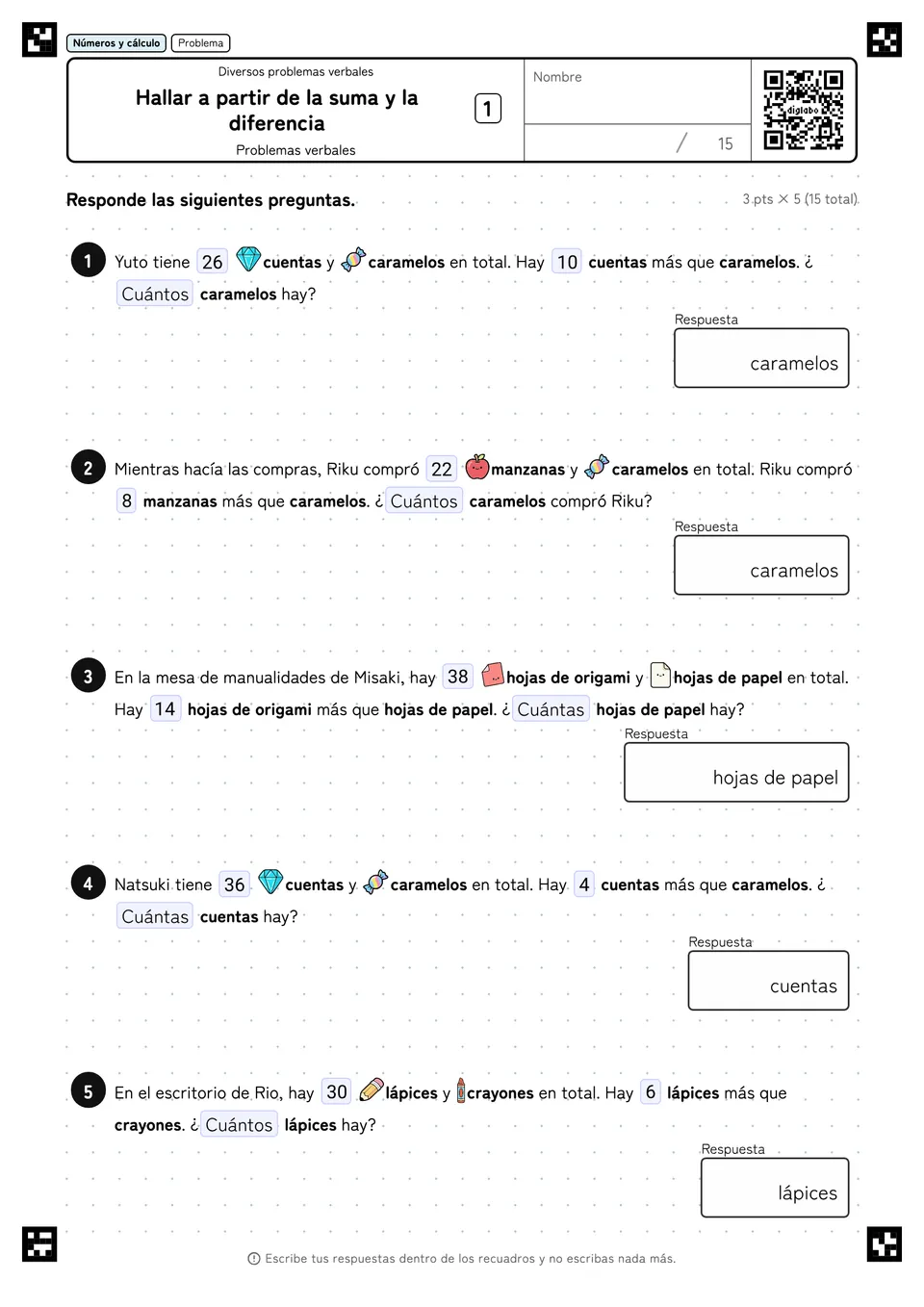 Hallar a partir de la suma y la diferencia 1