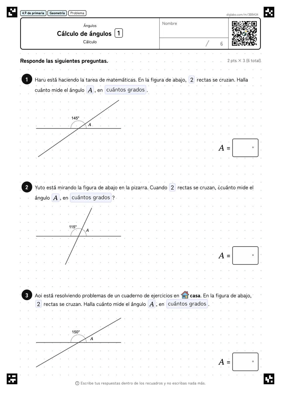 4.º de primaria Ángulos Cálculo de ángulos