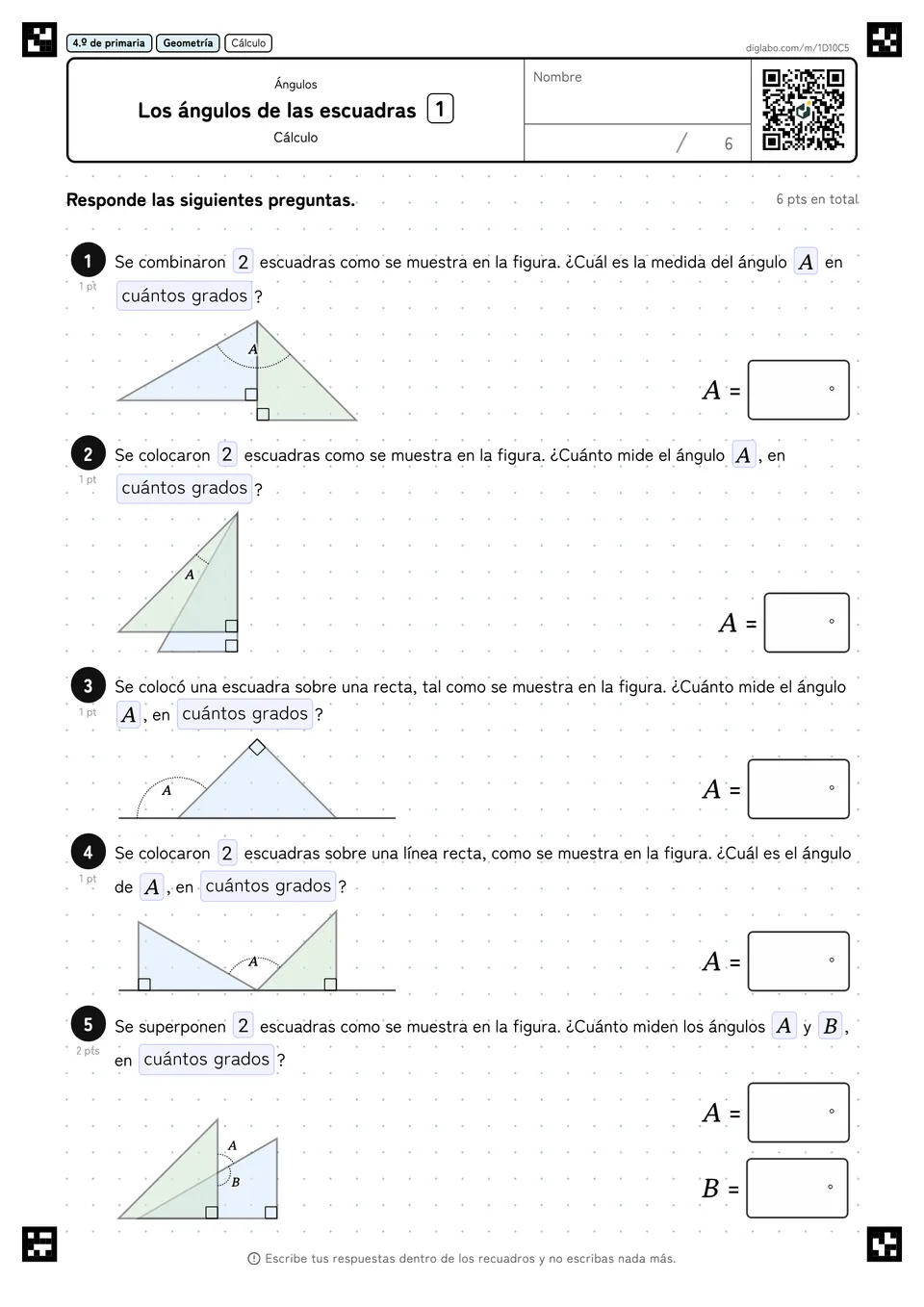 4.º de primaria Ángulos Los ángulos de las escuadras