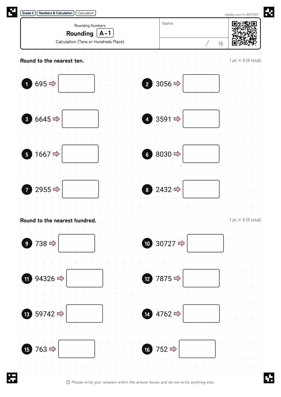 Grade 4 (Elementary School) Rounding Numbers Rounding