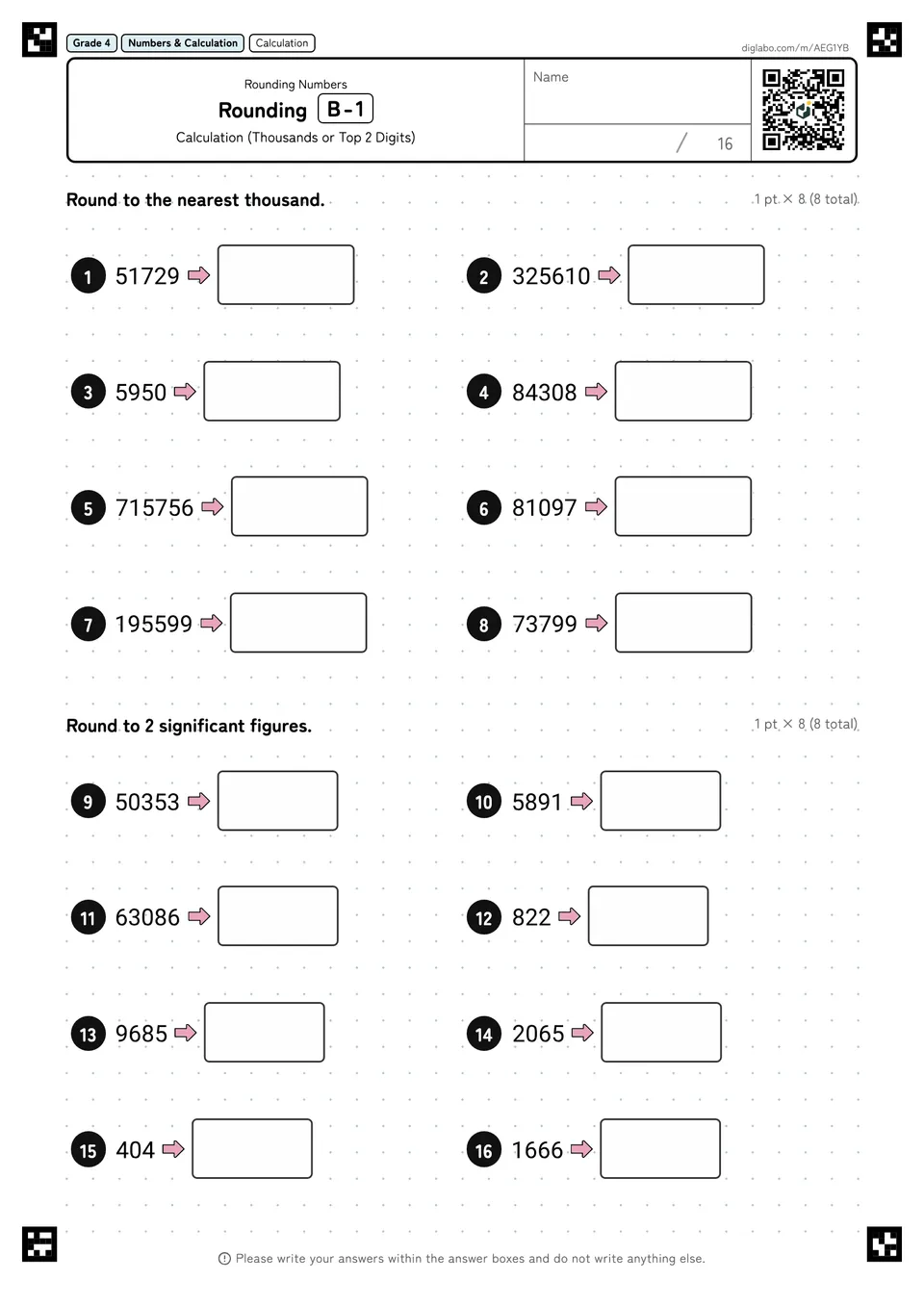 Grade 4 (Elementary School) Rounding Numbers Rounding