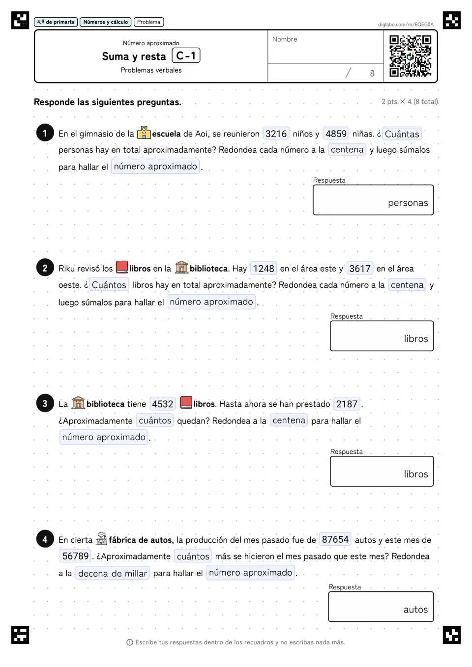 4.º de primaria Número aproximado Suma y resta