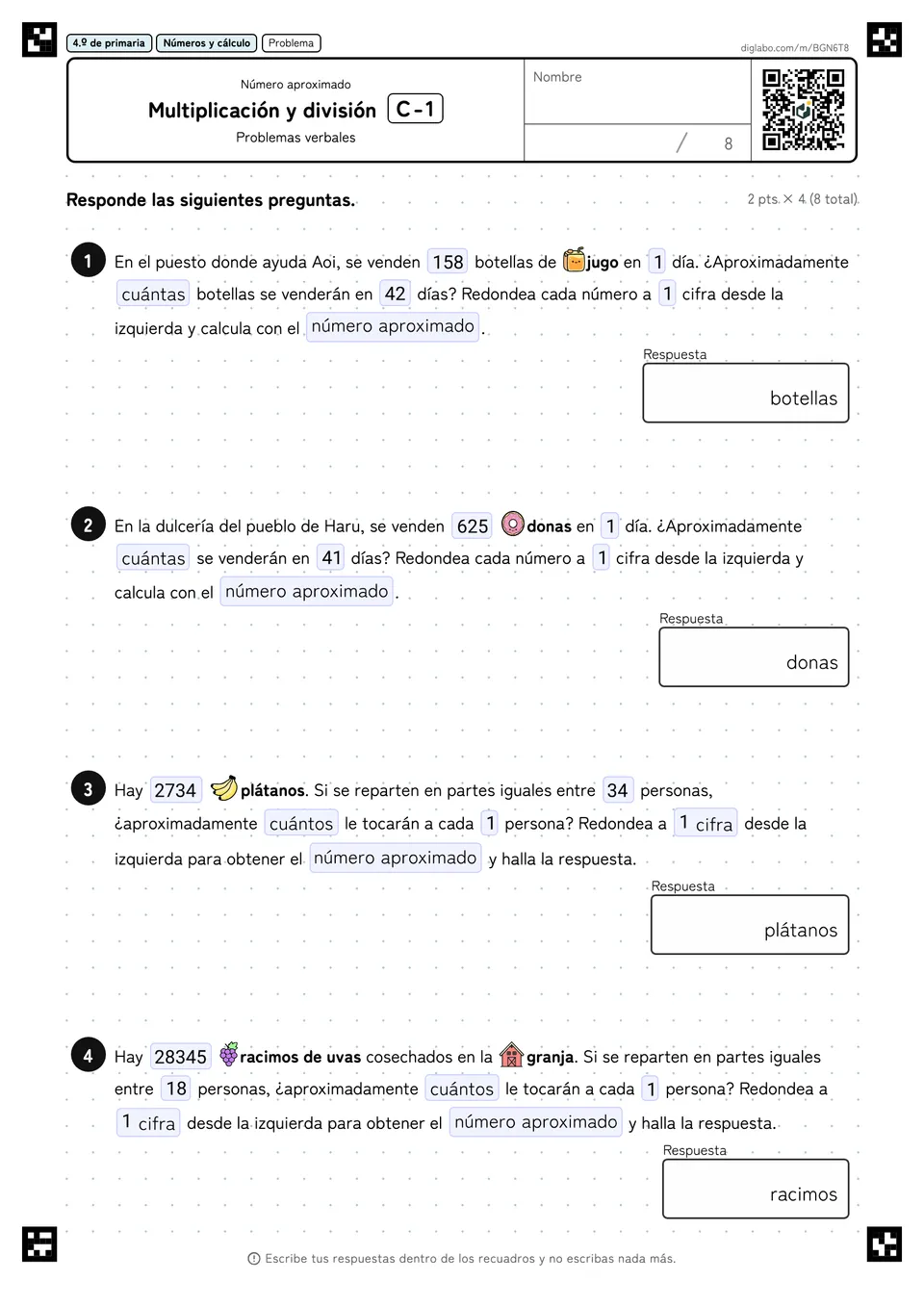 4.º de primaria Número aproximado Multiplicación y división