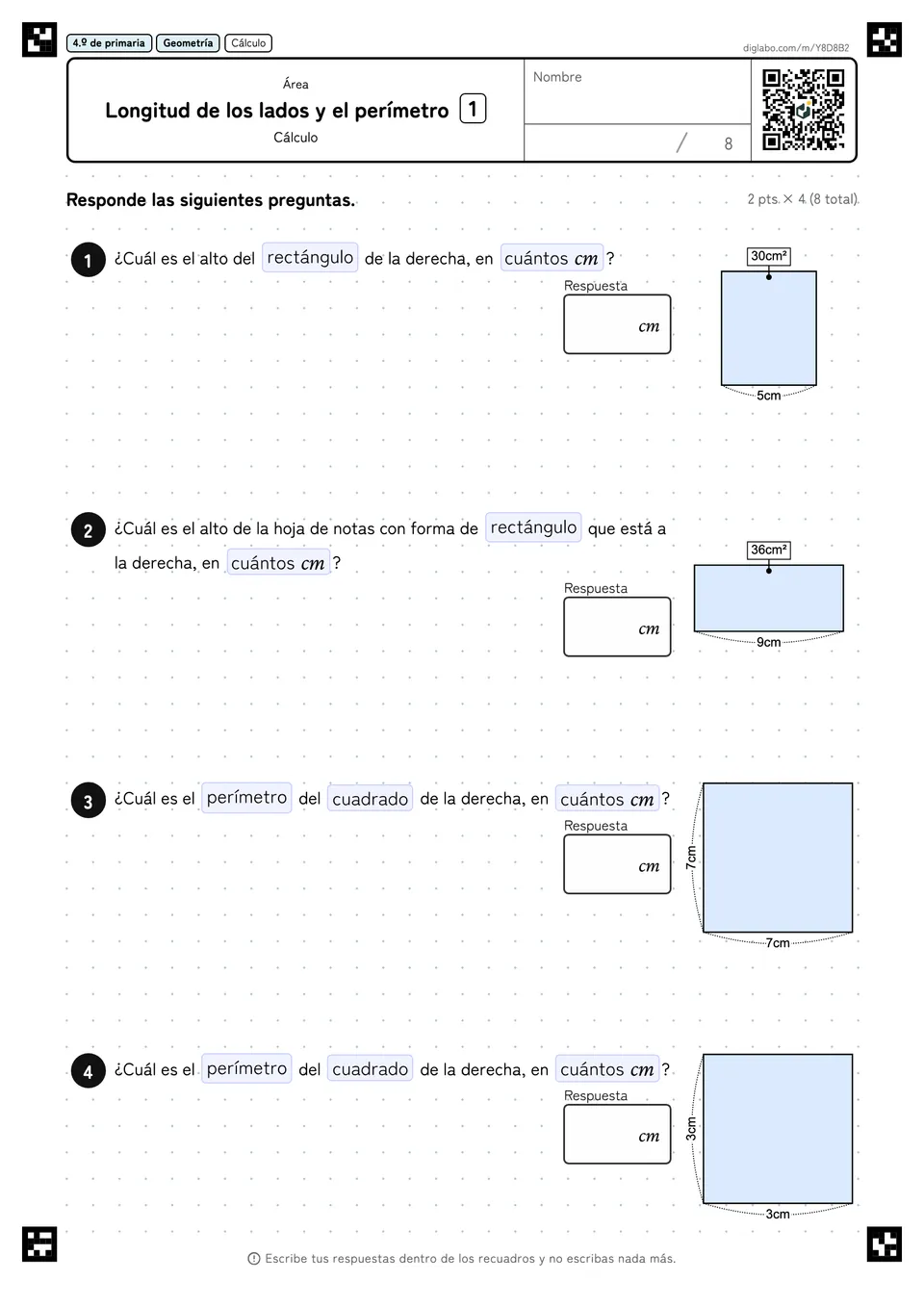 4.º de primaria Área Longitud de los lados y el perímetro