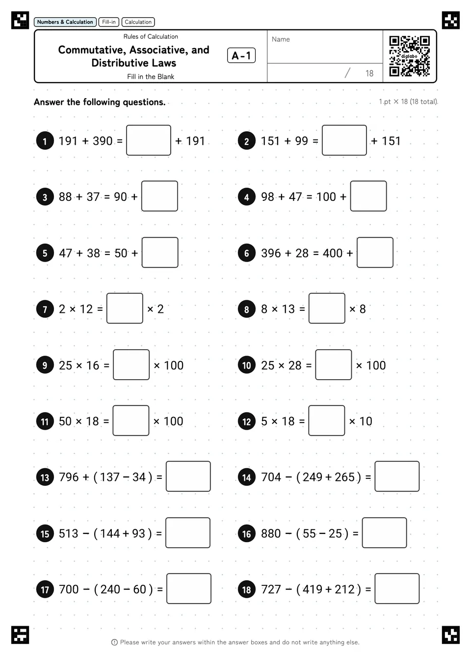 Commutative, Associative, and Distributive Laws A-1
