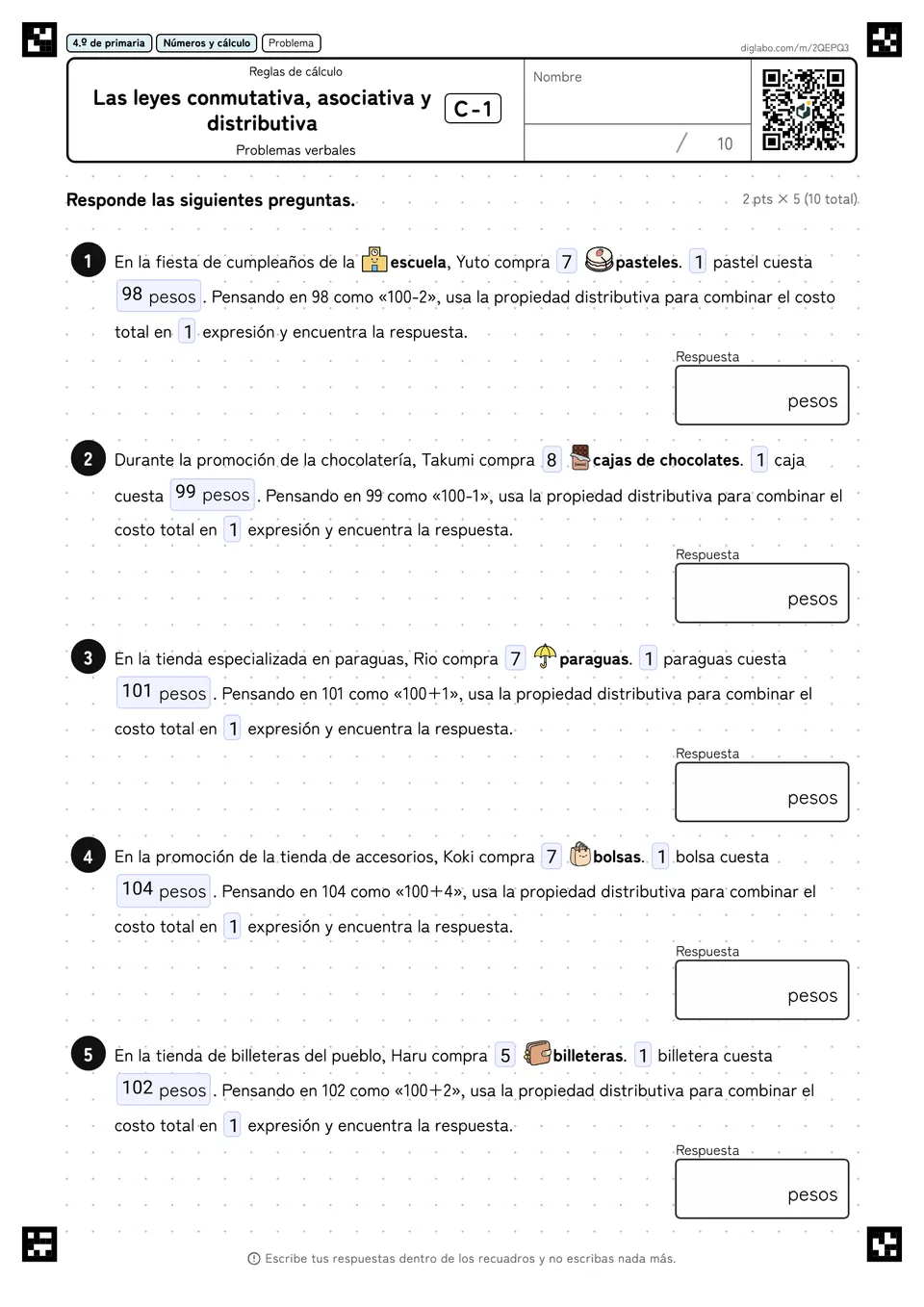 4.º de primaria Reglas de cálculo Las leyes conmutativa, asociativa y distributiva