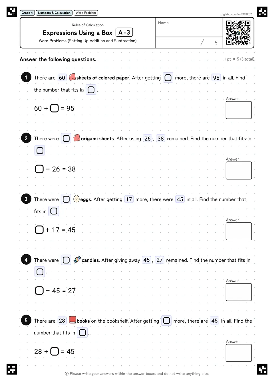 Grade 4 (Elementary School) Rules of Calculation Expressions Using a Box