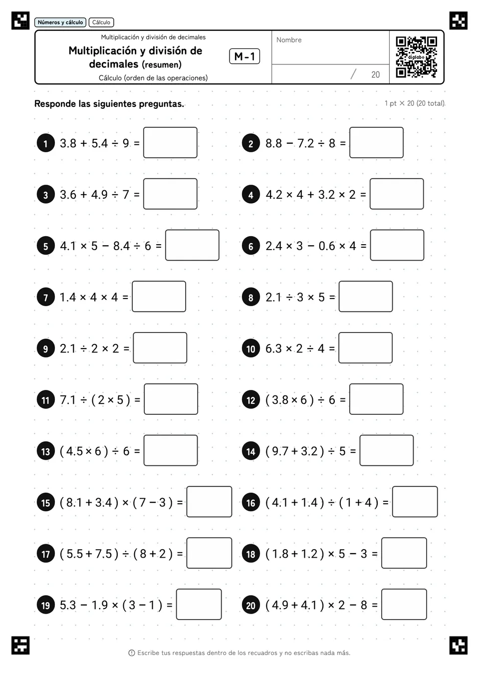 Multiplicación y división de decimales (resumen) M-1