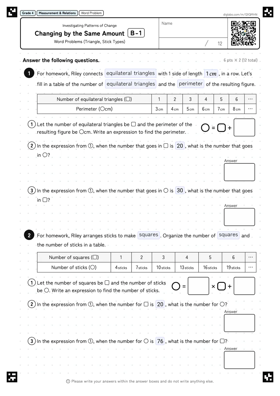 Grade 4 (Elementary School) Investigating Patterns of Change Changing by the Same Amount