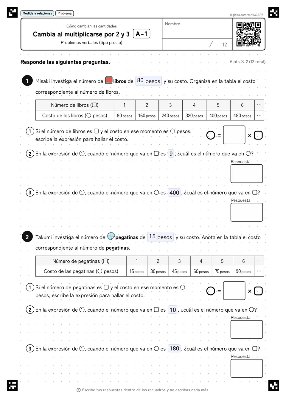 Cambia al multiplicarse por 2 y 3 A-1