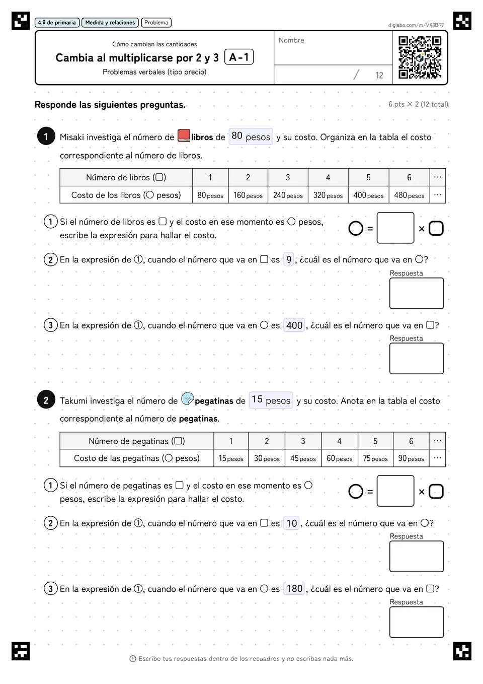 4.º de primaria Cómo cambian las cantidades Cambia al multiplicarse por 2 y 3