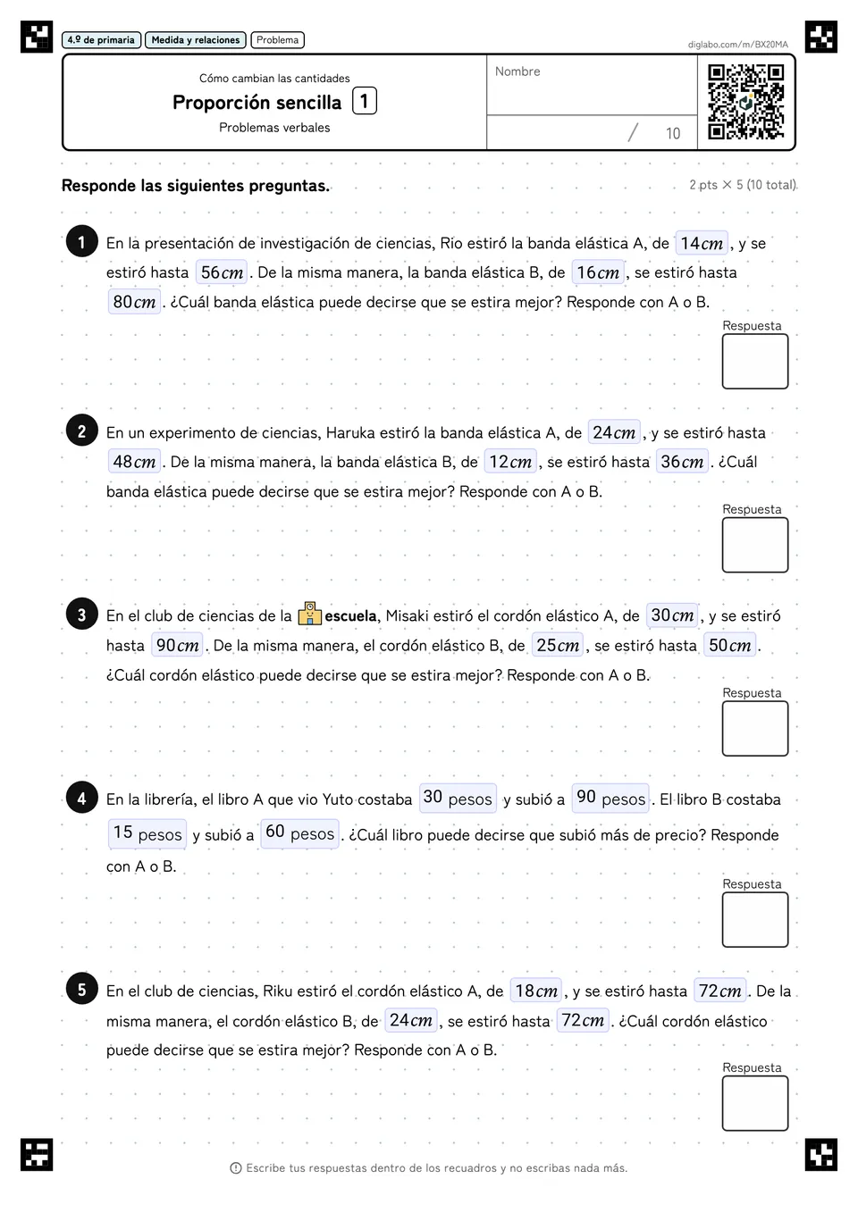 4.º de primaria Cómo cambian las cantidades Proporción sencilla