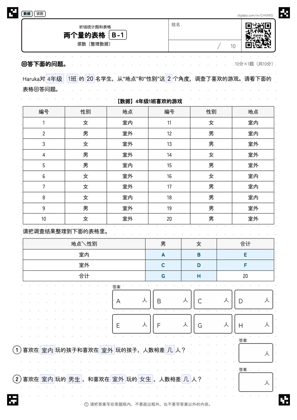 两个量的表格 B-1
