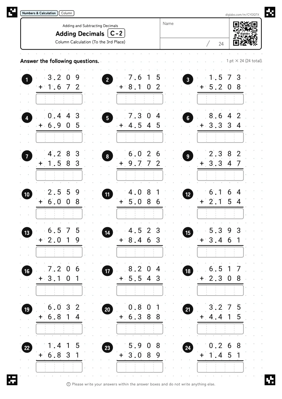 Adding Decimals C-2