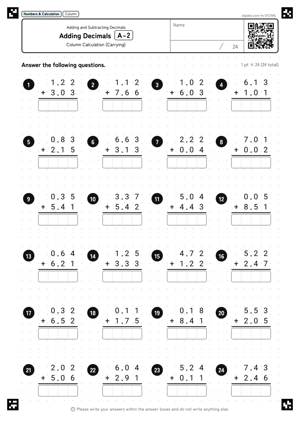 Adding Decimals A-2