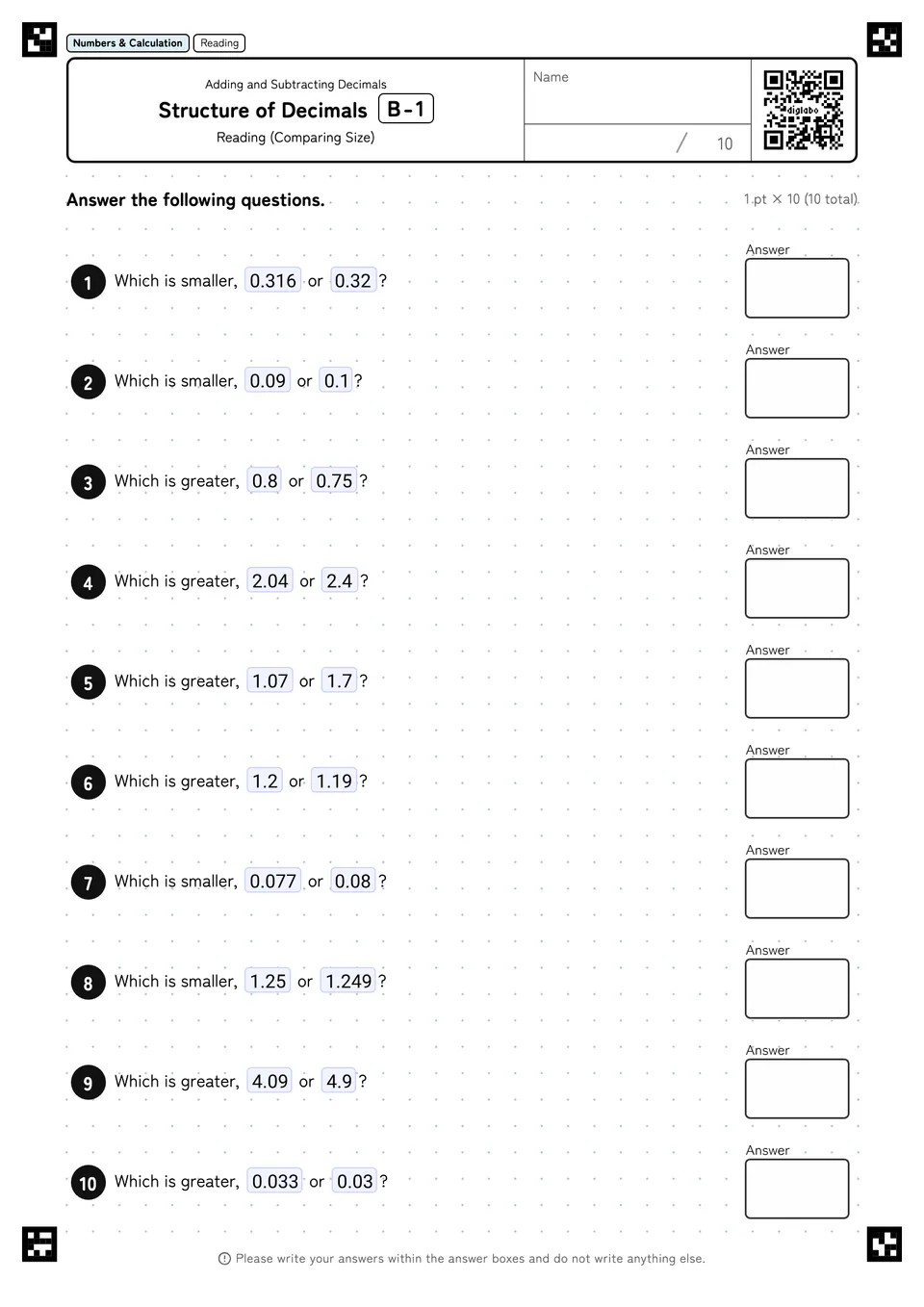 Structure of Decimals B-1