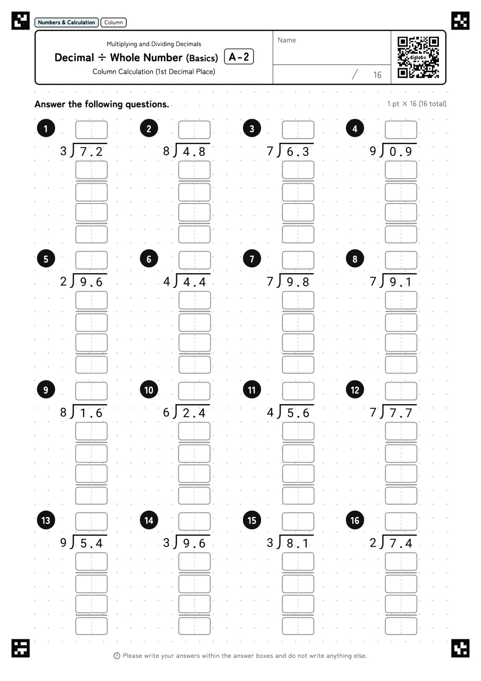 Decimal ÷ Whole Number (Basics) A-2