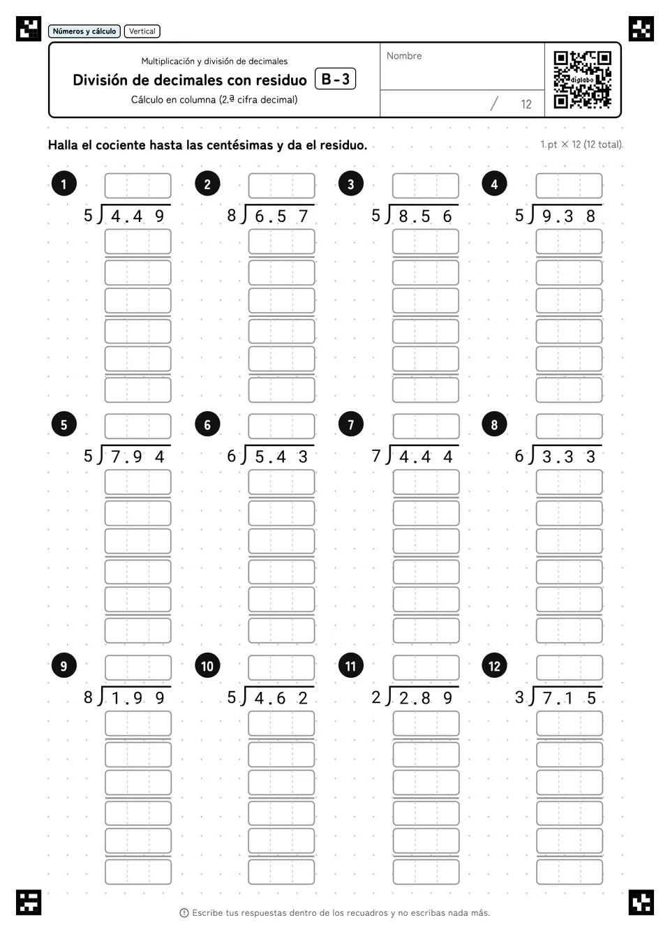 División de decimales con residuo B-3
