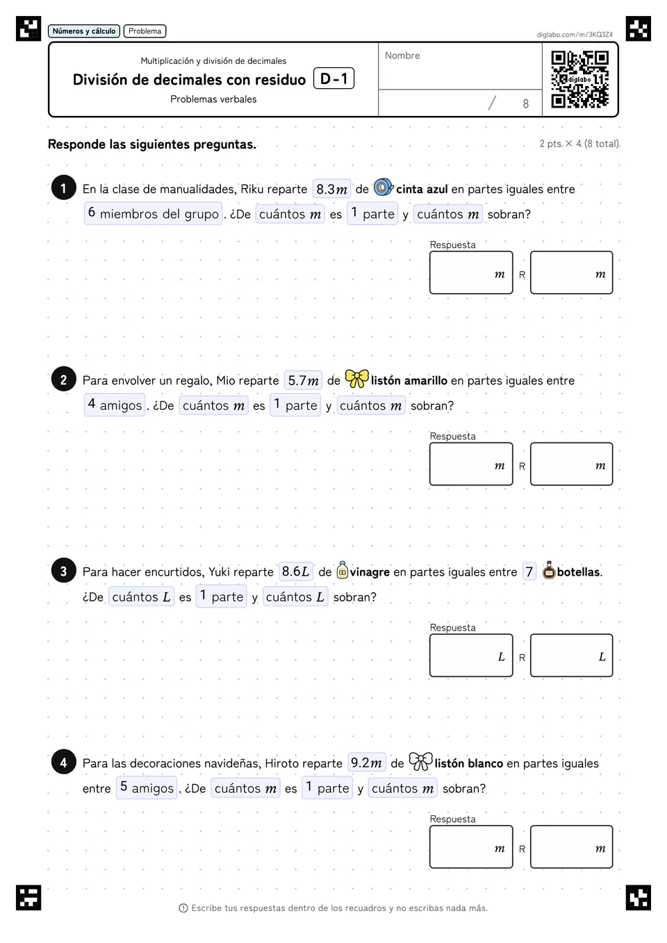 División de decimales con residuo D-1