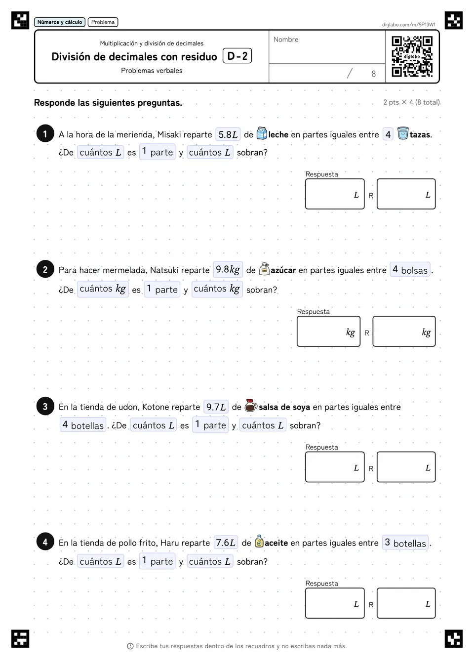 División de decimales con residuo D-2