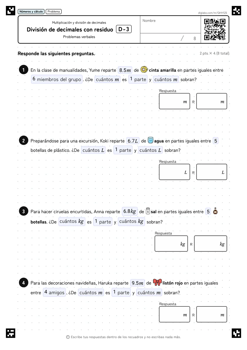 División de decimales con residuo D-3