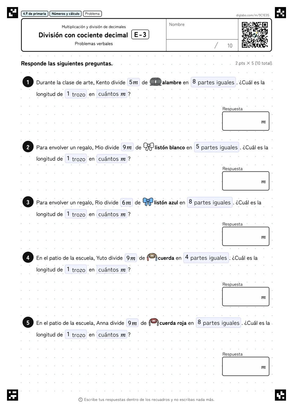 4.º de primaria Multiplicación y división de decimales División con cociente decimal