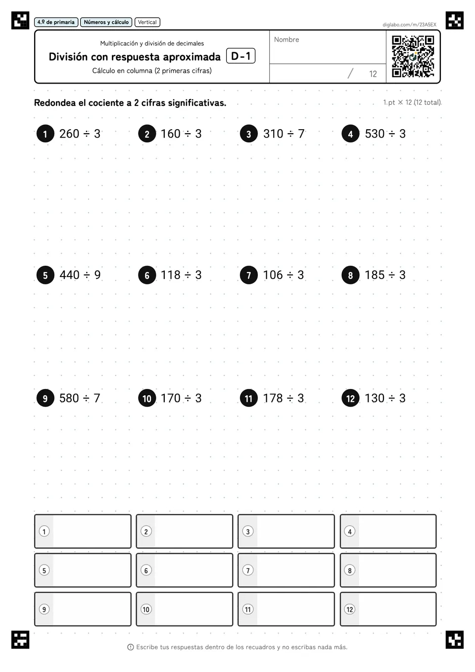 4.º de primaria Multiplicación y división de decimales División con respuesta aproximada