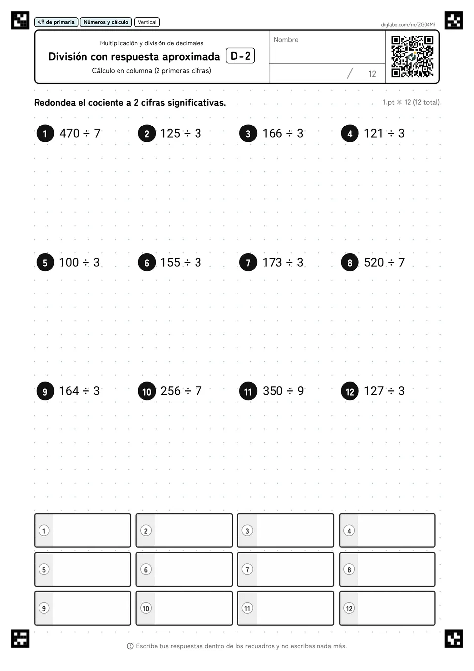 4.º de primaria Multiplicación y división de decimales División con respuesta aproximada