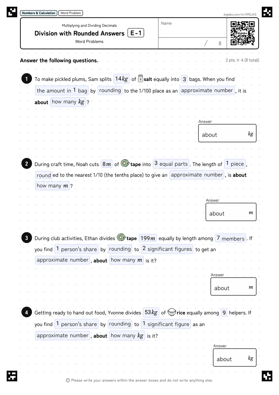 Division with Rounded Answers E-1