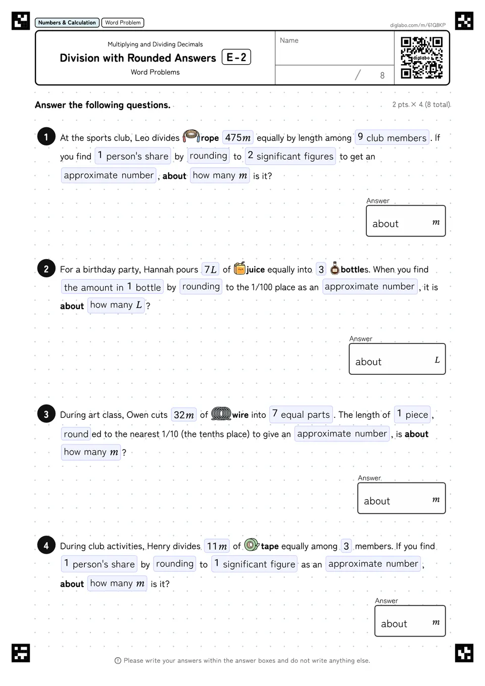 Division with Rounded Answers E-2