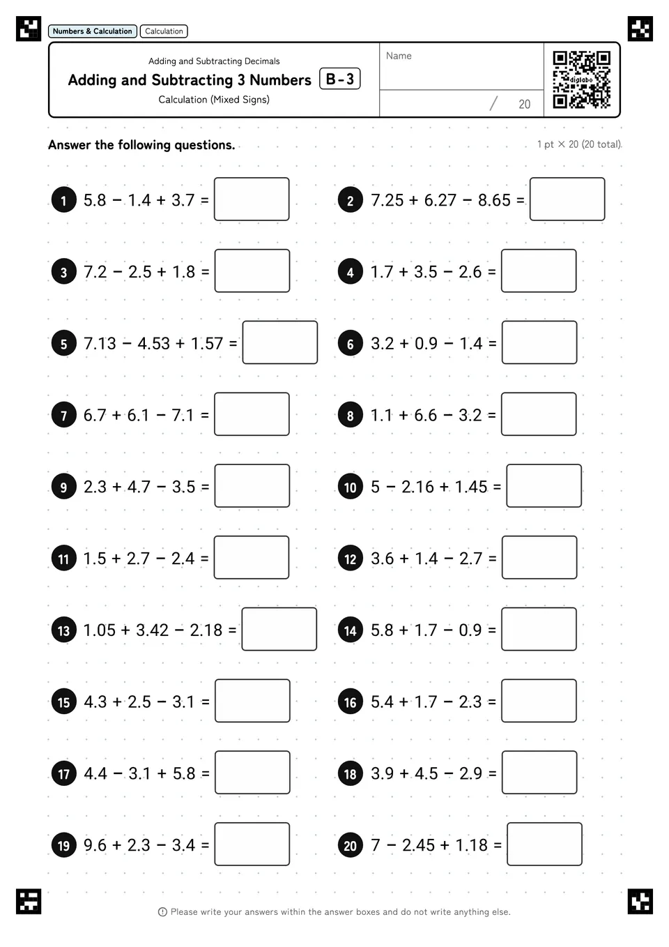 Adding and Subtracting 3 Numbers B-3