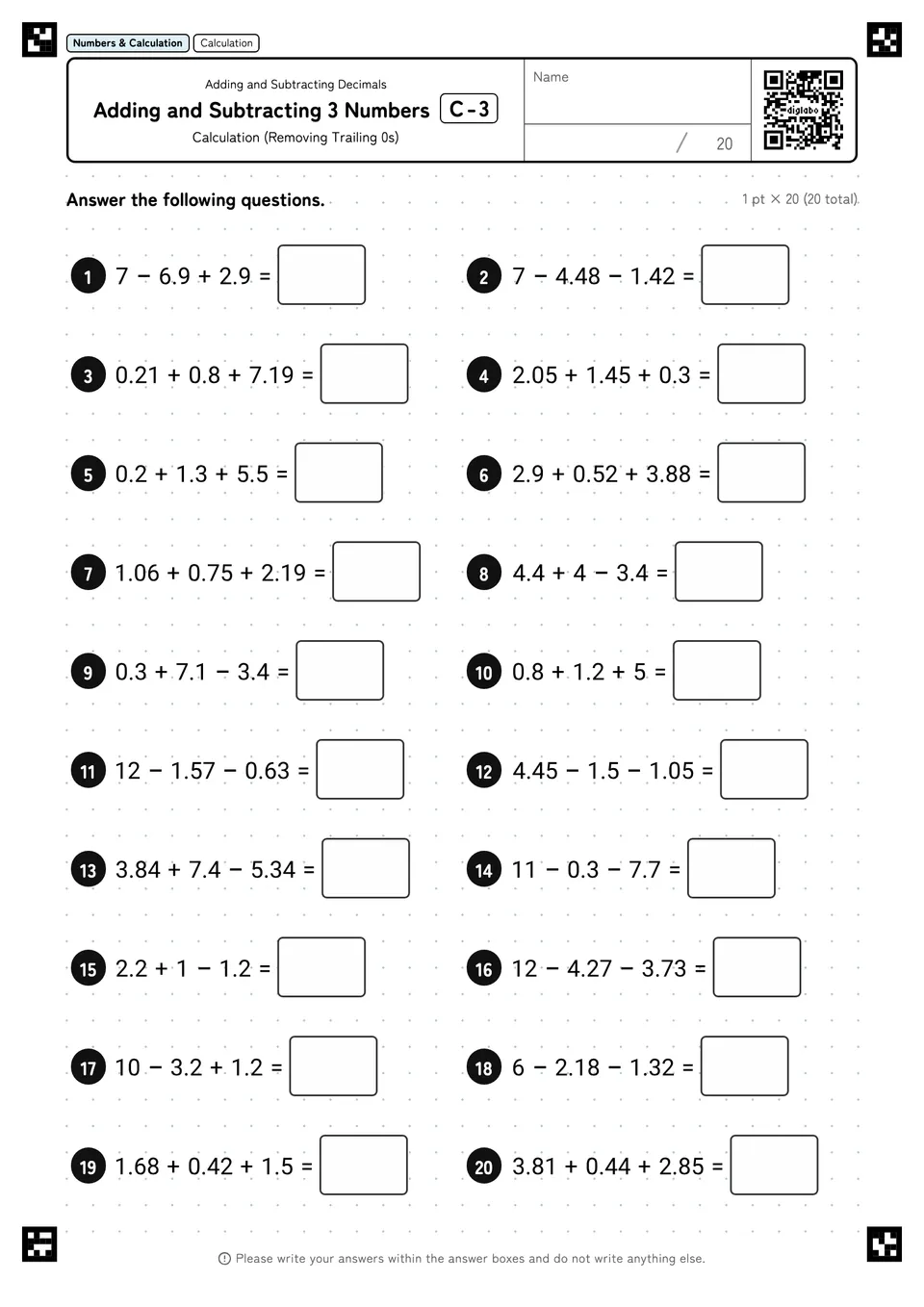 Adding and Subtracting 3 Numbers C-3