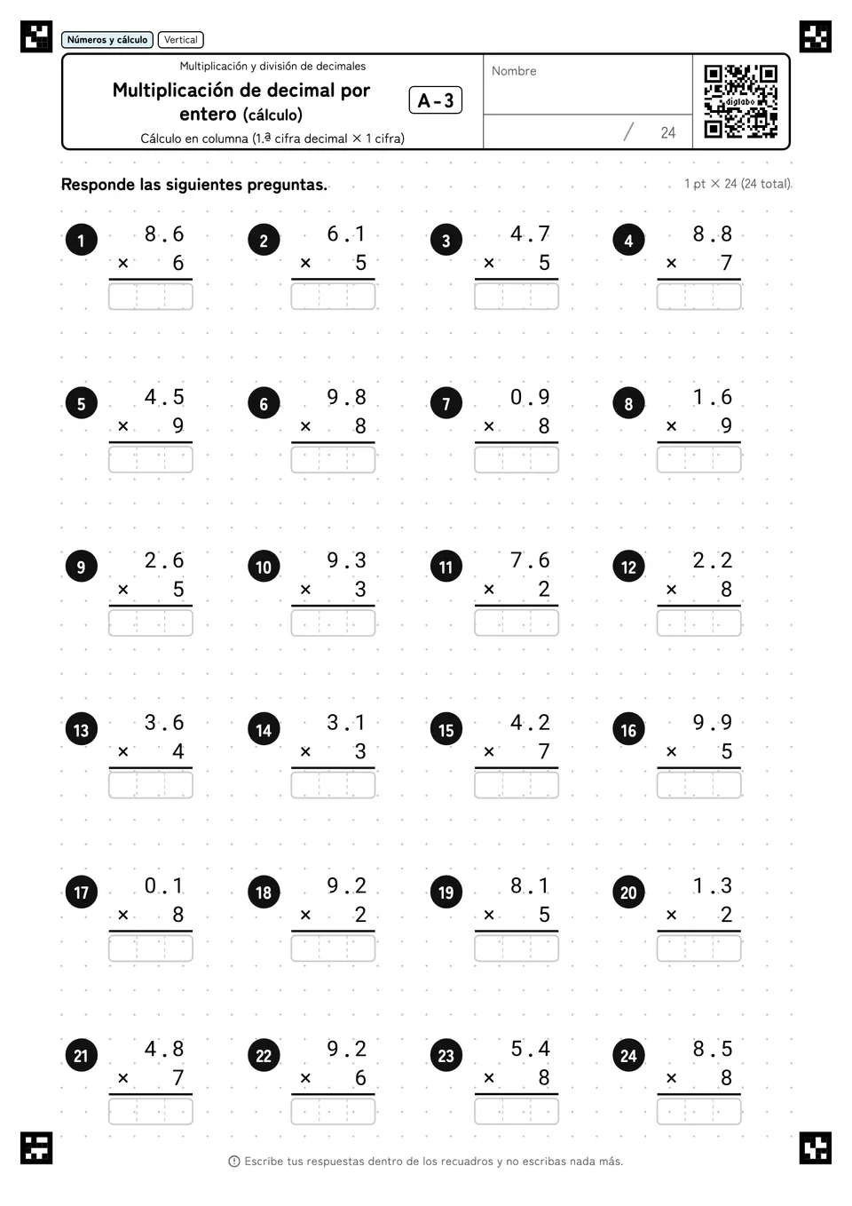 Multiplicación de decimal por entero (cálculo) A-3