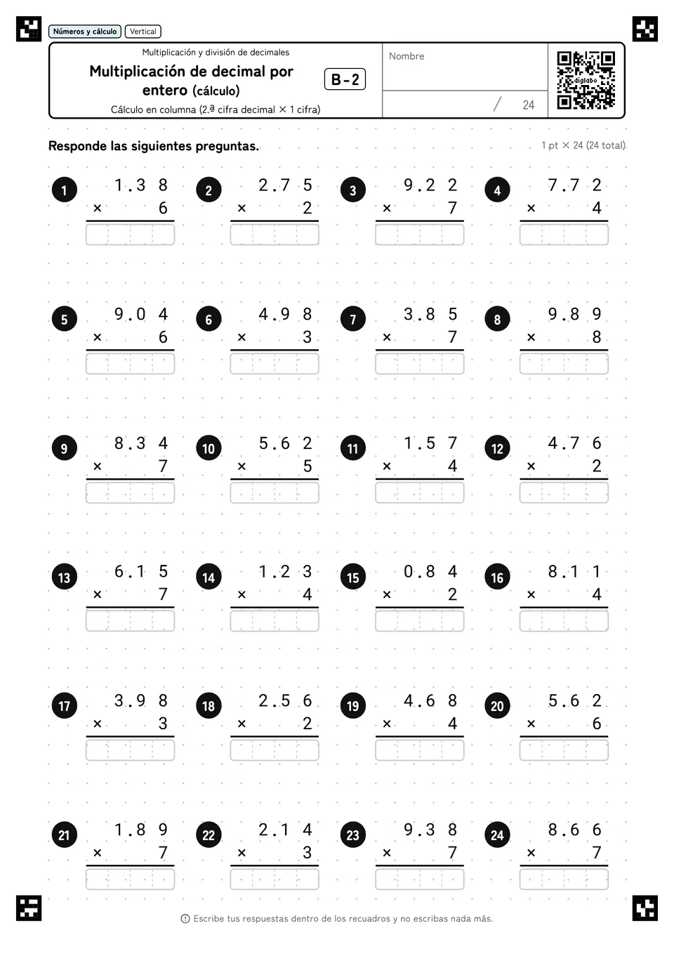 Multiplicación de decimal por entero (cálculo) B-2