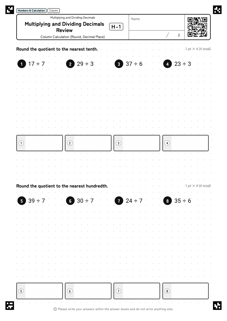 Multiplying and Dividing Decimals Review H-1