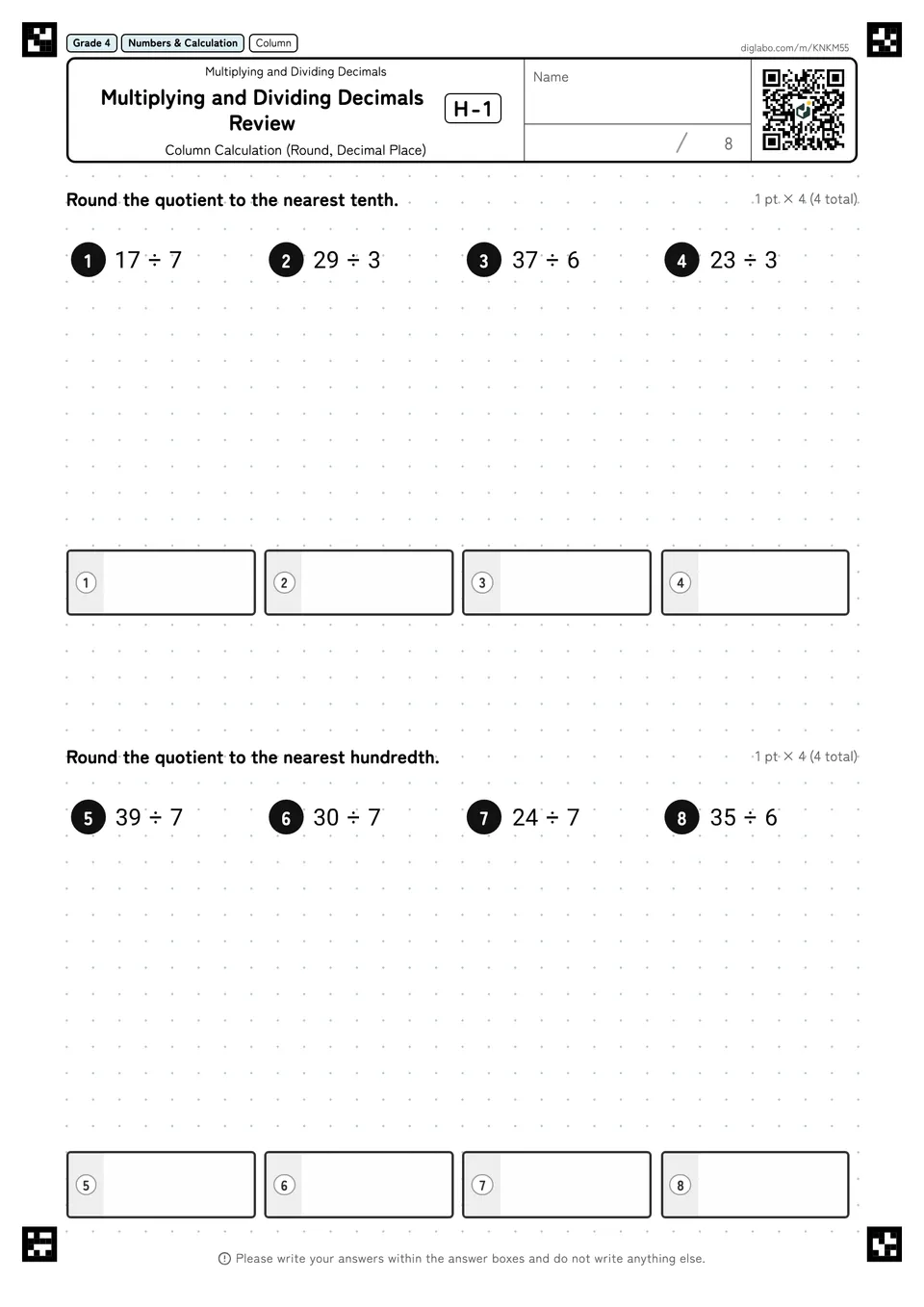 Grade 4 (Elementary School) Multiplying and Dividing Decimals Multiplying and Dividing Decimals Review