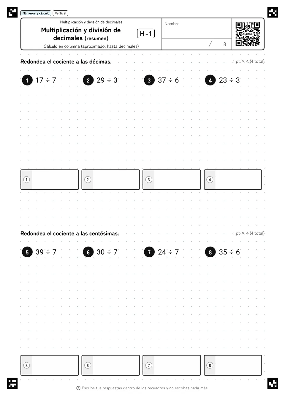 Multiplicación y división de decimales (resumen) H-1